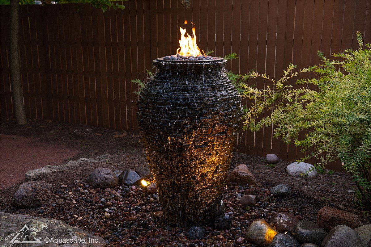 Photo of Aquascape Fire and Water Stacked Slate Urn Large  - Marquis Gardens