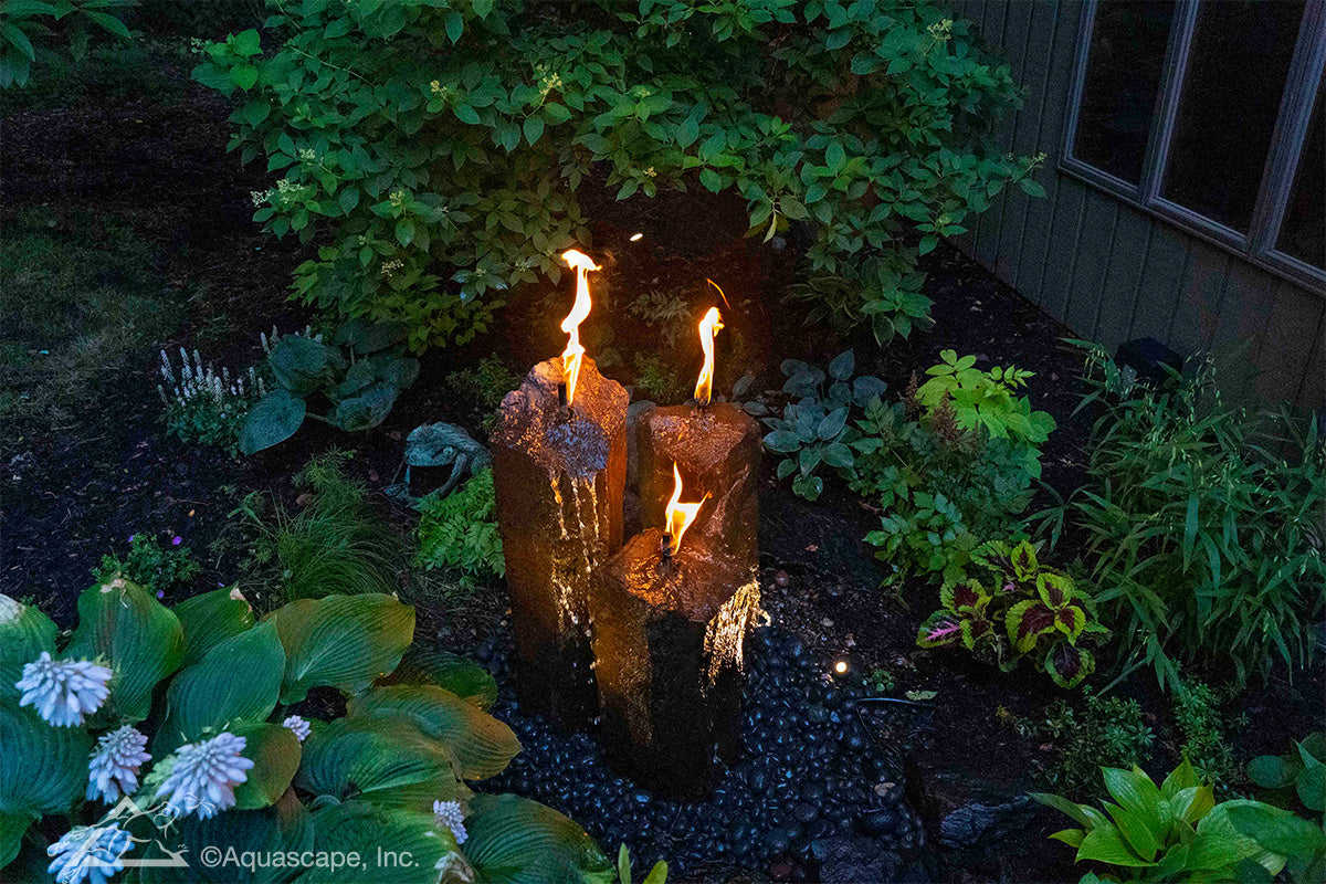 Photo of Aquascape Fire and Water 3-Piece Basalt Torch System  - Marquis Gardens