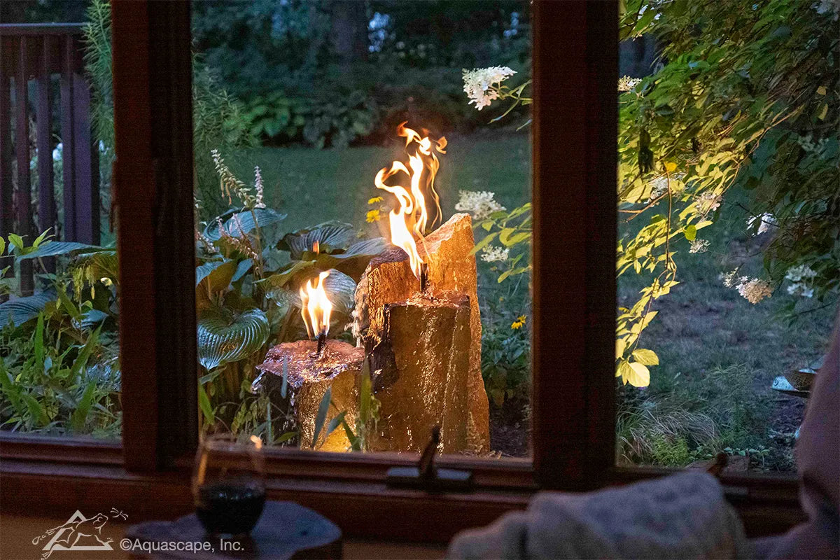 Photo of Aquascape Fire and Water 3-Piece Basalt Torch System  - Marquis Gardens